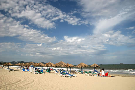 Playa d en bossa beach in ibiza photo